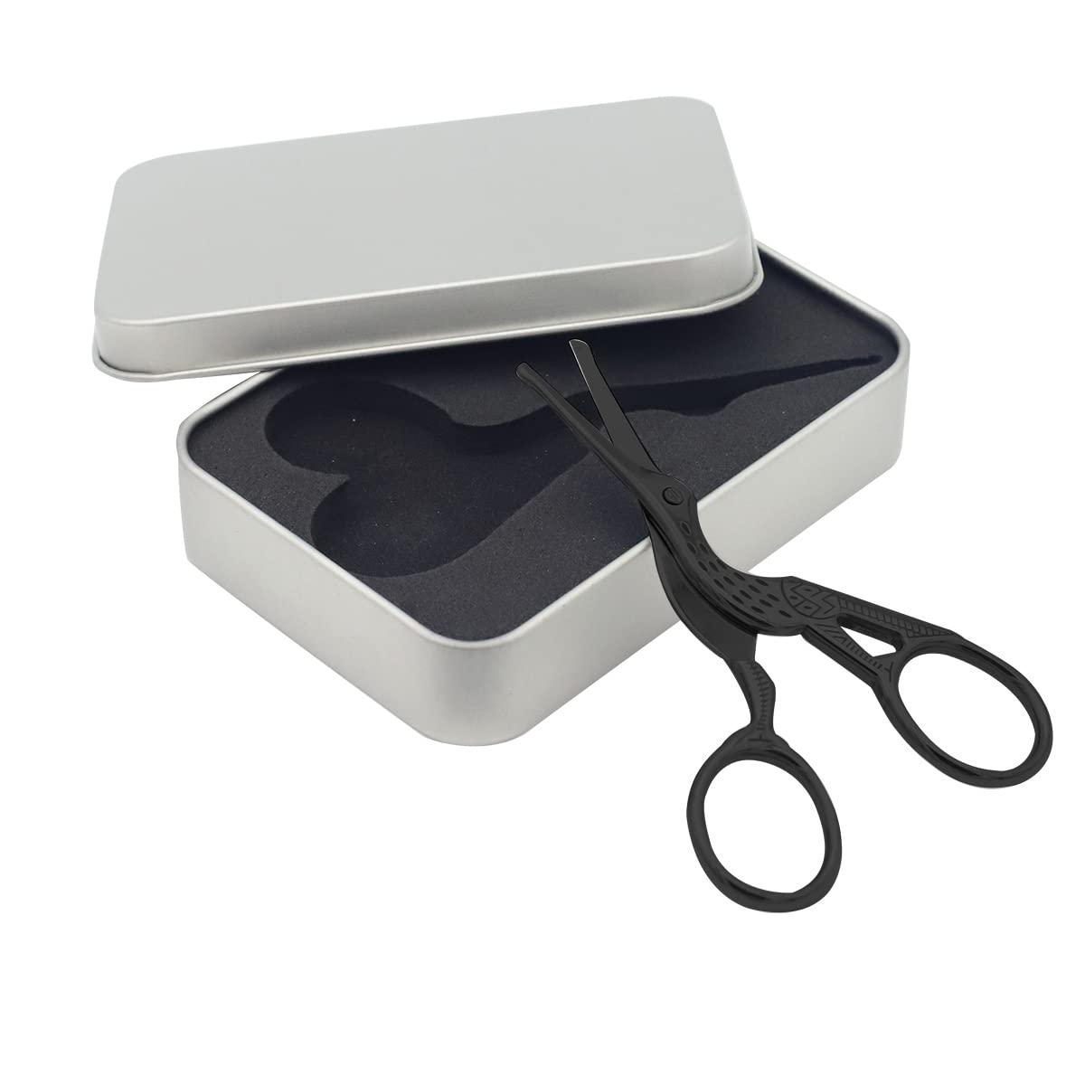 HASTHIP Black Safety Blunt Tip Creative Carved Crane, Small Beard Scissors & Nose Hair Trimmer Kit with Storage Box for Men, Women, Eyebrow, Facial Hair, Moustache HASTHIP Black Safety Blunt Tip Creative Carved Crane, Small Beard Scissors & Nose Hair Trimmer Kit with Storage Box for Men, Women, Eyebrow, Facial Hair, Moustache